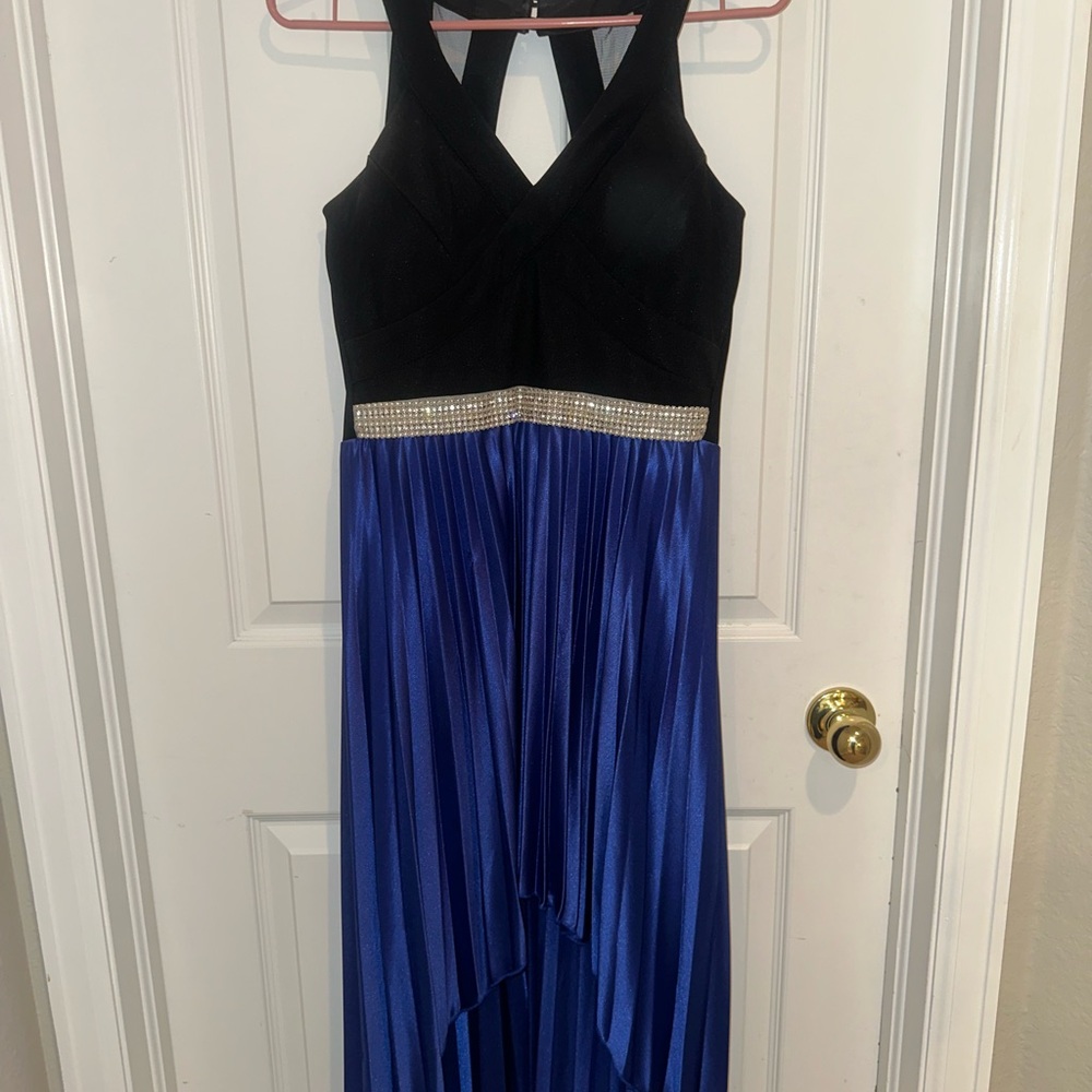 Black and Blue Sleeveless Dress with Diamond Accents